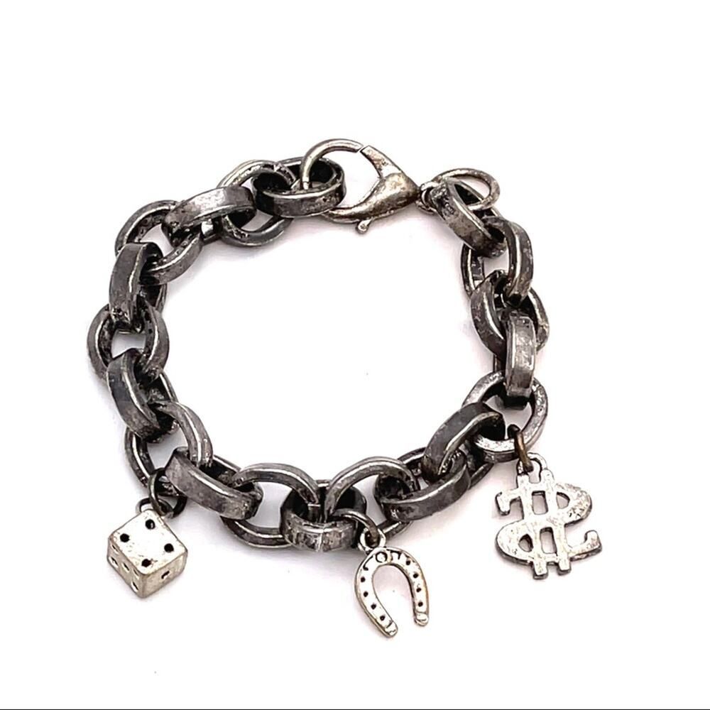 Heavy metal bracelet charms dice horseshoe money $ lucky